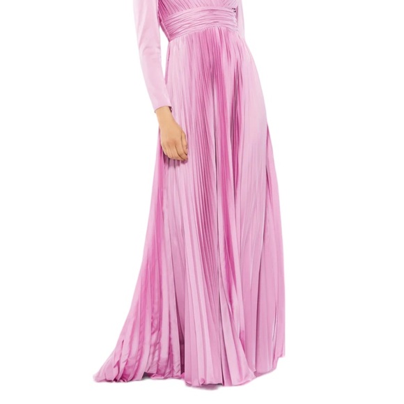 Mac Duggal Dusty Lilac Pleated Long Sleeve Chiffon A-Line Gown 26542 size 14 - Picture 4 of 7
